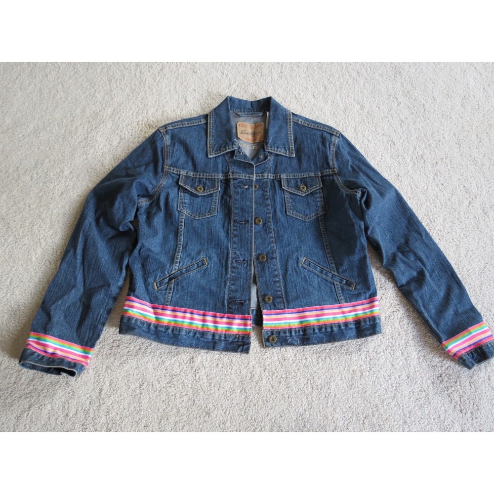 Levi Strauss Signature Jean Denim Jacket Ribbon Embellished Womens Blue L 12-14